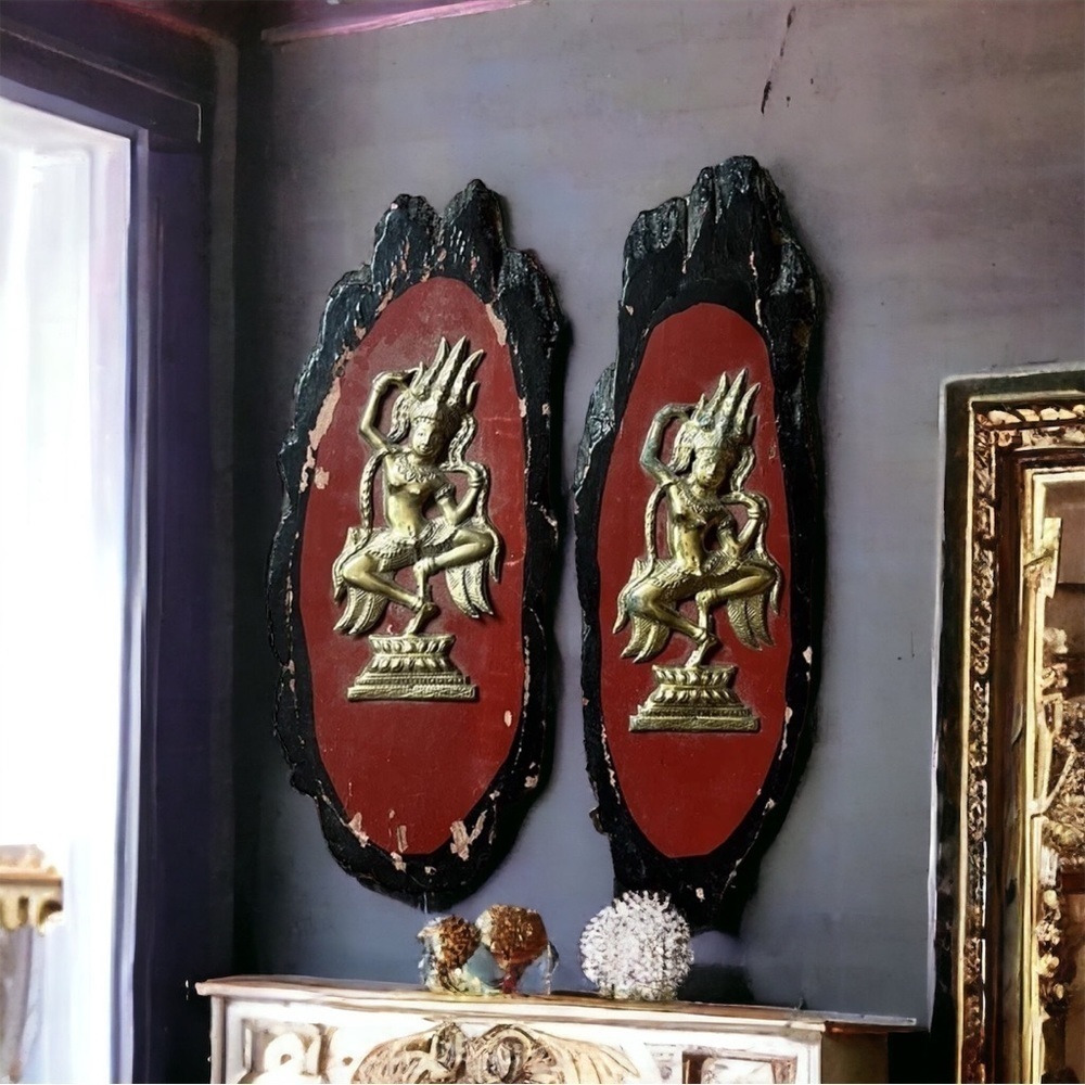 🇹🇭Buddha Brass Wooden wall Art RARE-find ! Old,amazing and unique!​​​​​​